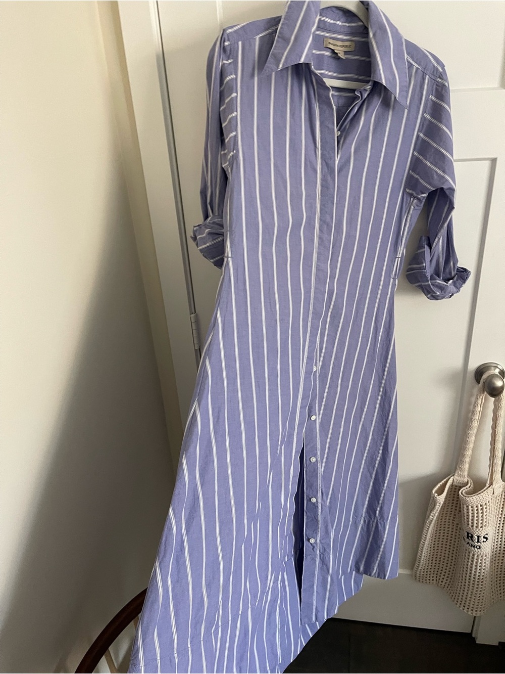 Banana Republic Blue-Striped Midi Shirt Dress